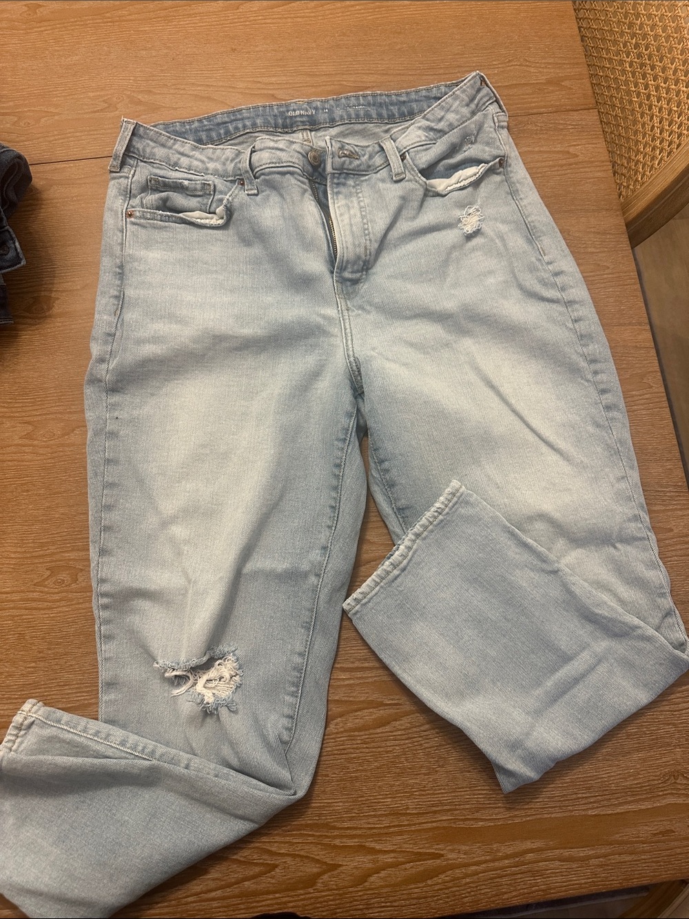 Old Navy Light Blue Straight Leg Jeans with Distressed Detail